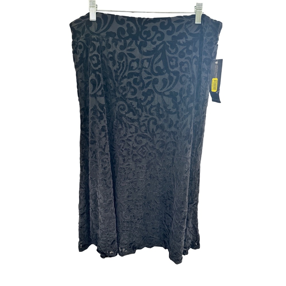 Jones New York Collection Black Velvet Burnout‎ Damask Midi Skirt XL New